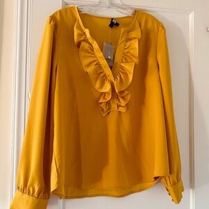 J Crew Ruffled Front Long Sleeves Blouse Preppy Classic Career